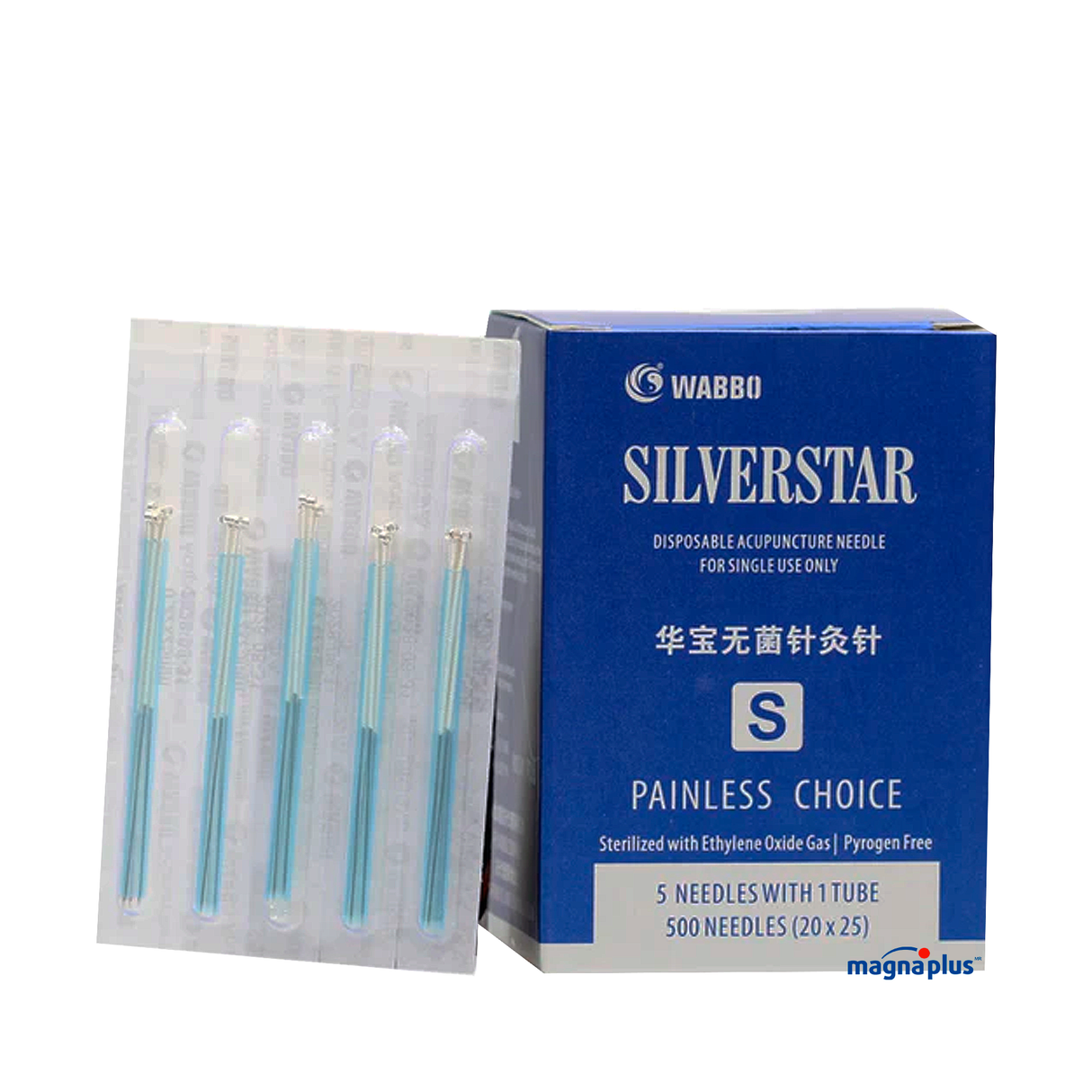 Agujas para Acupuntura  de Plata Marca: WABBO SILVER STAR  S  con 500 piezas